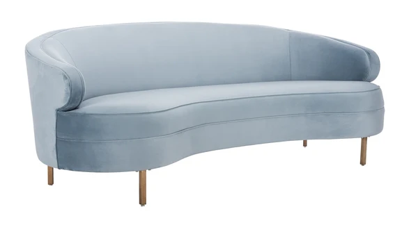 Safavieh Primrose Curved Velvet Sofa - Light Blue - Image 2
