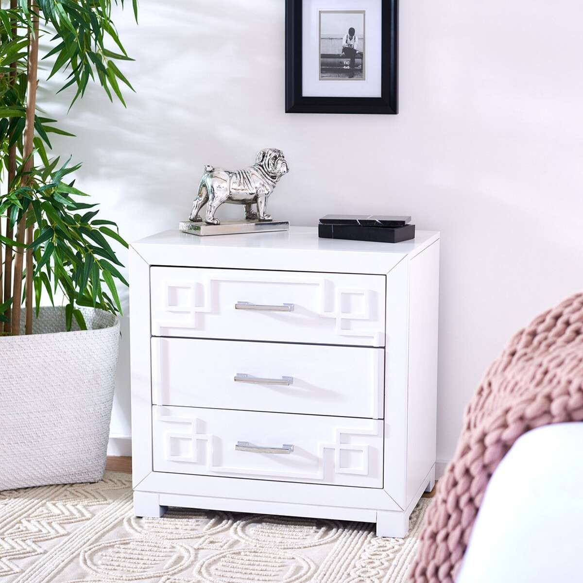 Safavieh Raina Three Drawer Greek Key Night Stand - White - Image 4