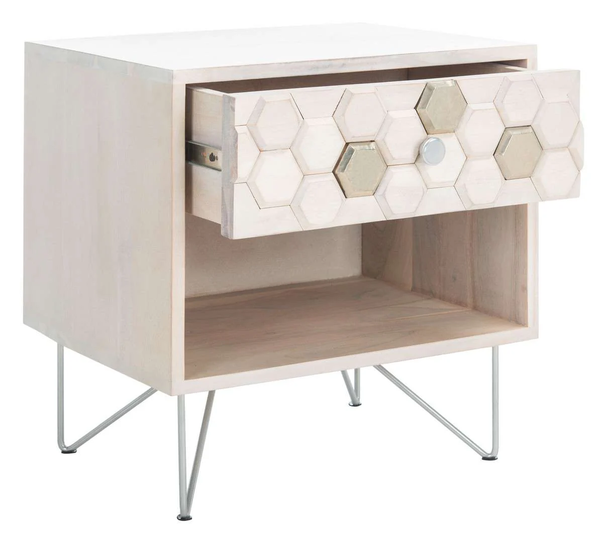 Safavieh Raveena Nightstand - White Wash With Silver - Image 3