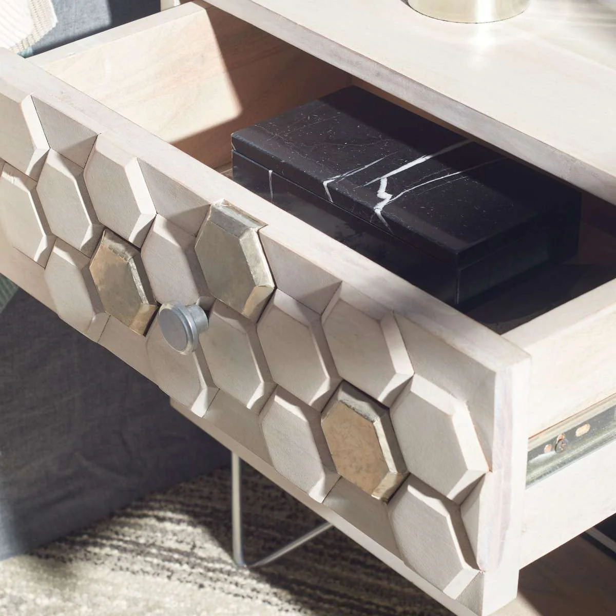 Safavieh Raveena Nightstand - White Wash With Silver - Image 4