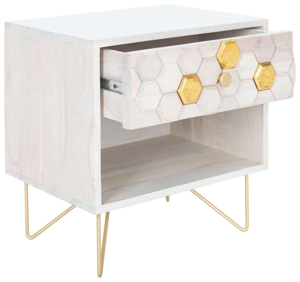 Safavieh Raveena Nightstand - White Wash With White Wash With Brass - Image 3