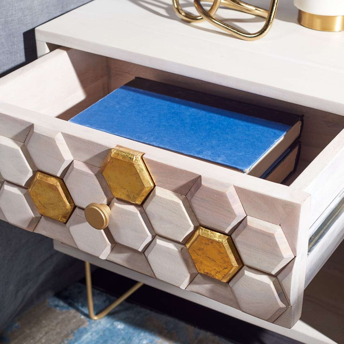Safavieh Raveena Nightstand - White Wash With White Wash With Brass - Image 4
