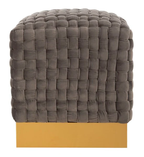 Safavieh Ravyn Woven Velvet Ottoman - Dark Gray - Image 2