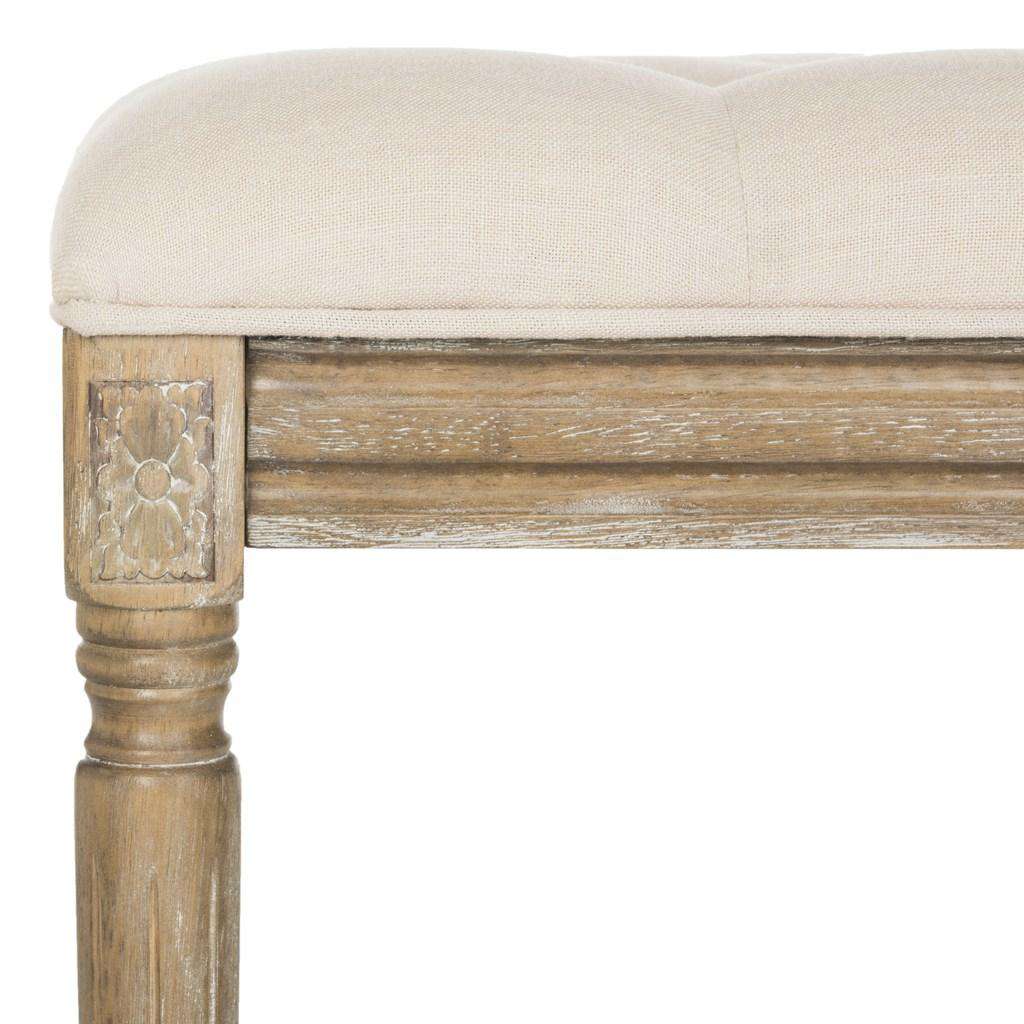 Safavieh Rocha 19''H French Brasserie Tufted Traditional Rustic Wood Bench - Beige - Image 2