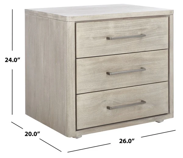 Safavieh Rosey 3 Drawer Wood Nightstand - Light Gray - Image 3