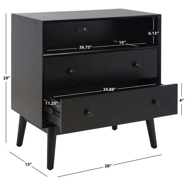 Safavieh Scully 2 Drawer 1 Shelf Chest W/ Usb - Black - Image 4