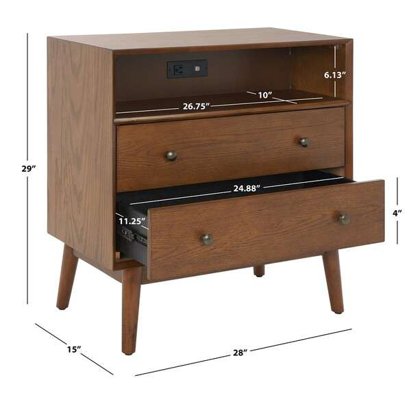 Safavieh Scully 2 Drawer 1 Shelf Chest W/ Usb - Medium Oak - Image 4