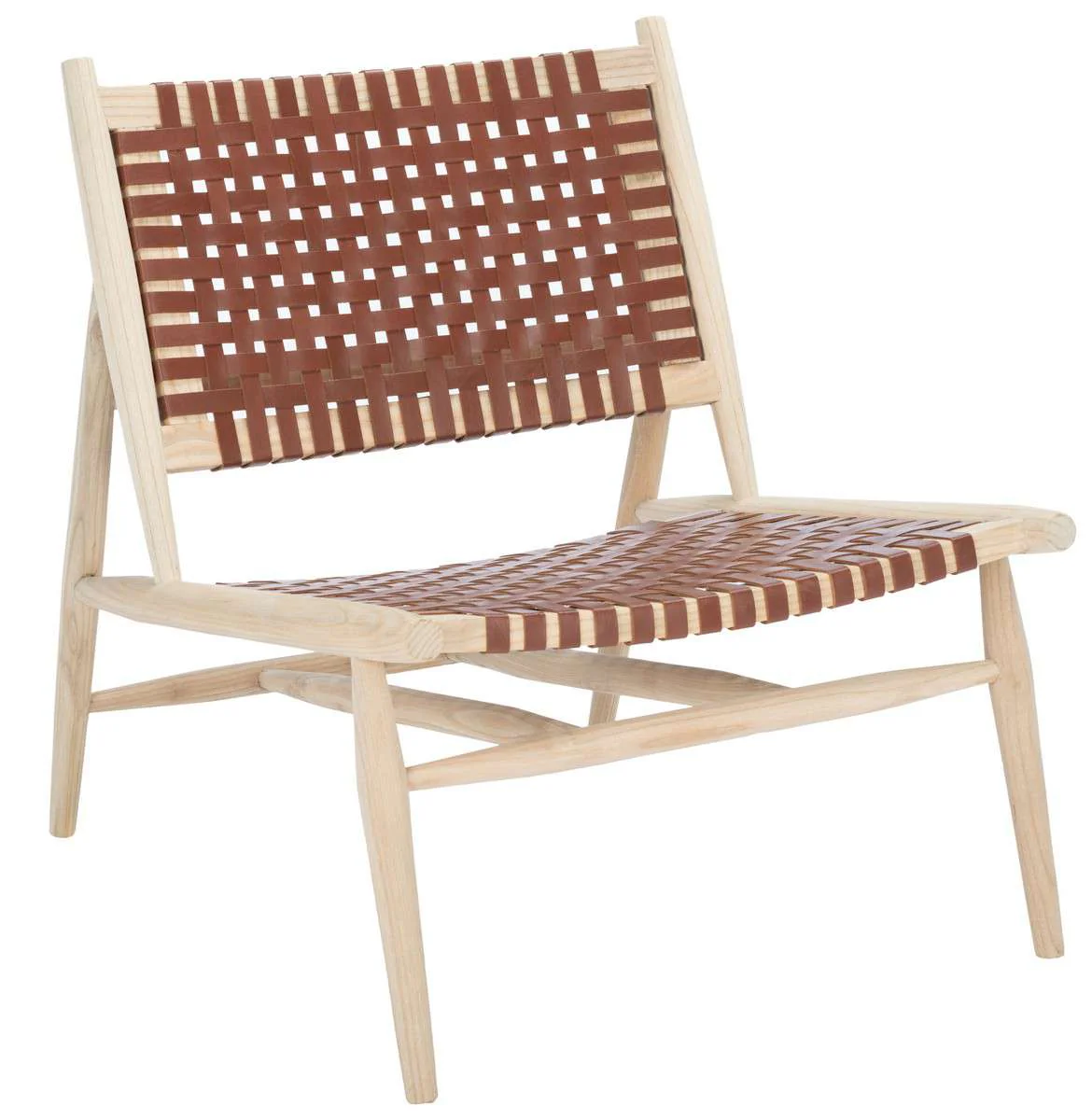 Safavieh Soleil Leather Woven Accent Chair - Cognac Leather - Image 2