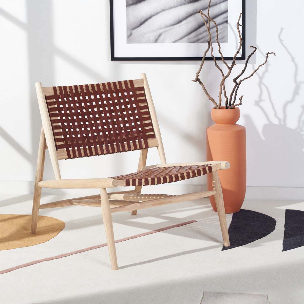 Safavieh Soleil Leather Woven Accent Chair - Cognac Leather - Image 4
