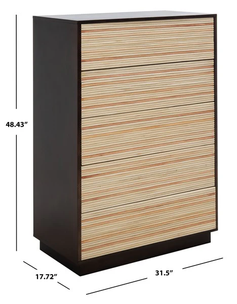 Safavieh Stassie 5 Drawer Tall Dresser - Natural - Image 3