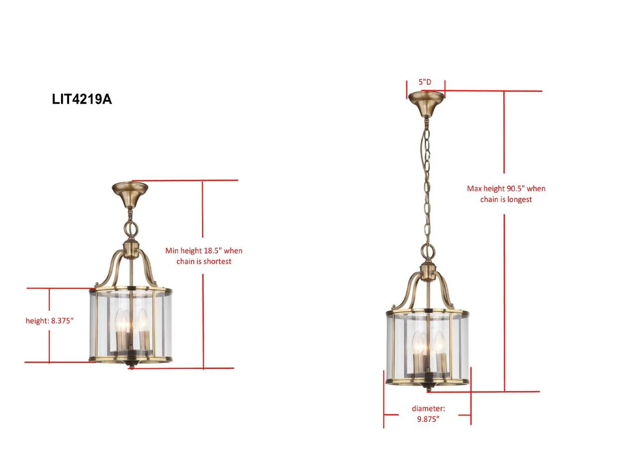 Safavieh Sutton Place 3 Light Brass 10-Inch Dia Pendant - Brass - Image 2