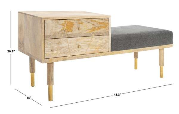 Safavieh Taft 2 Drawer Cushioned Seated Bench - Natural - Image 3