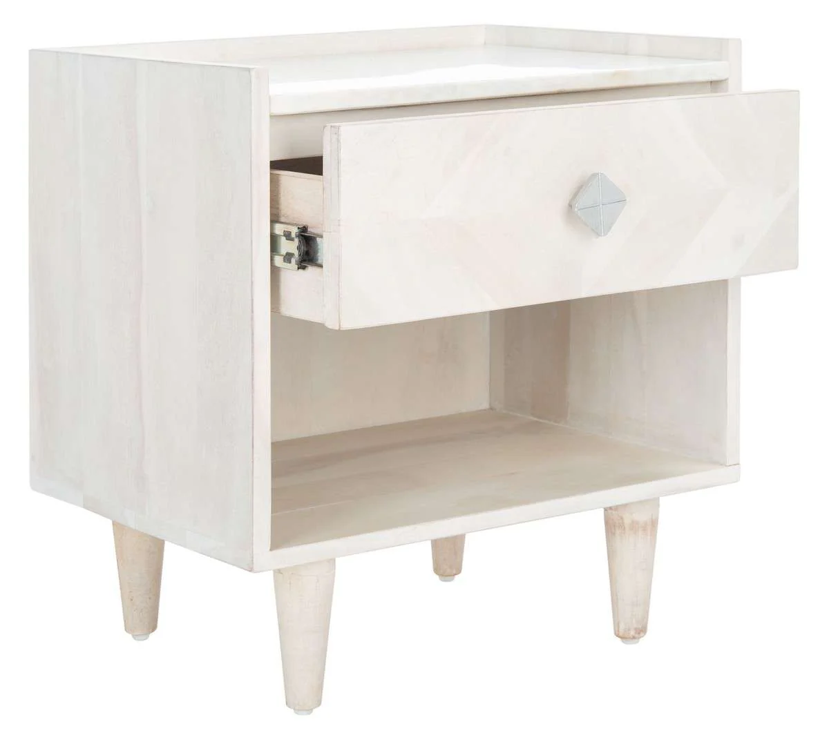 Safavieh Tahseen Parquet Nightstand - White Wash With Silver - Image 3