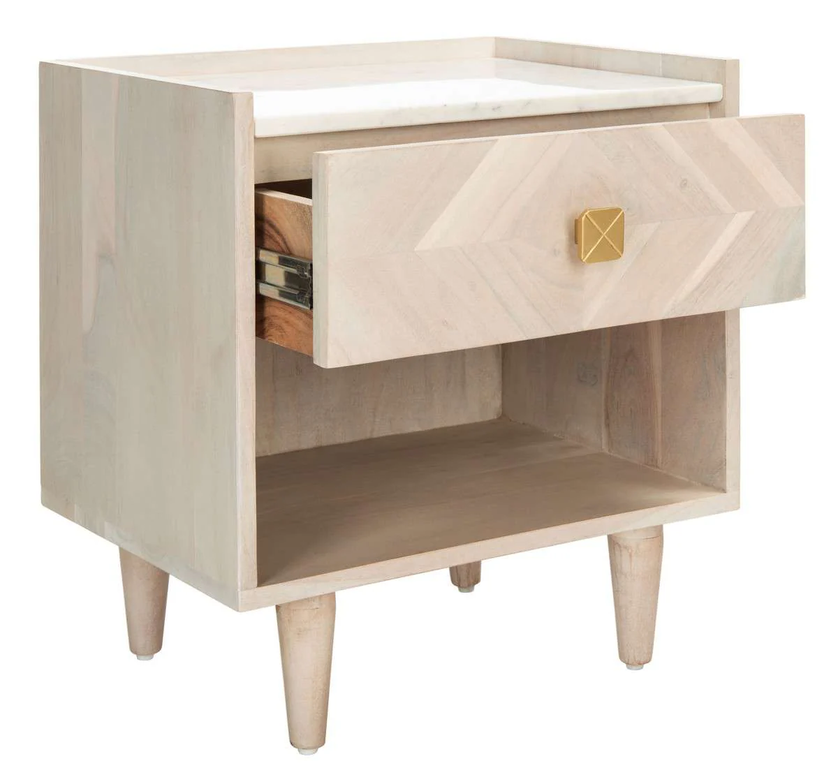Safavieh Tahseen Parquet Nightstand - White Wash With White With Brass - Image 3