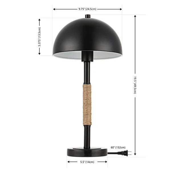 Safavieh Talon, 19.5 Inch, Black, Iron/Rope/Marble Table Lamp - Black - Image 3