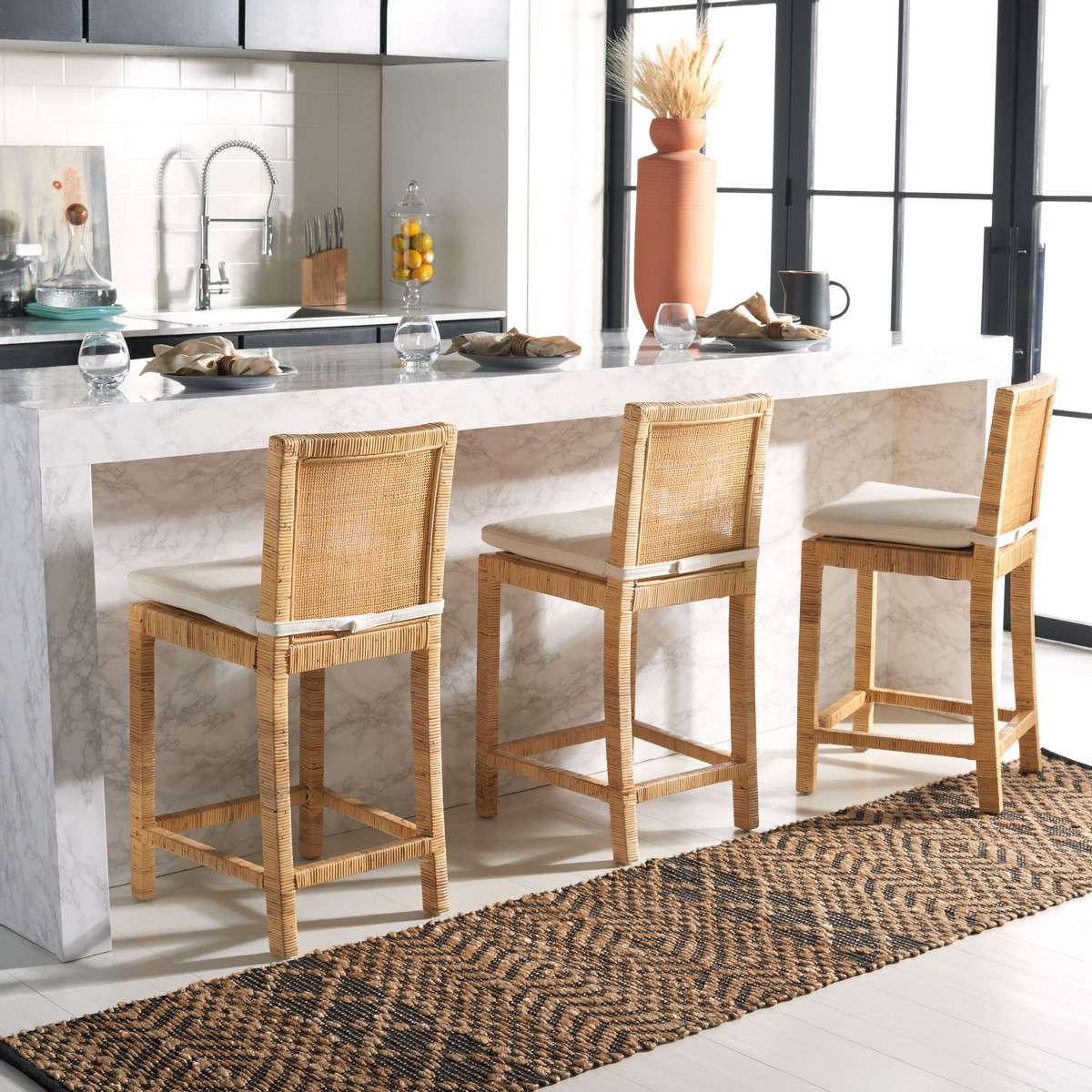 Safavieh Tojo Cane Counter Stool W/ Cushion - Natural - Image 4