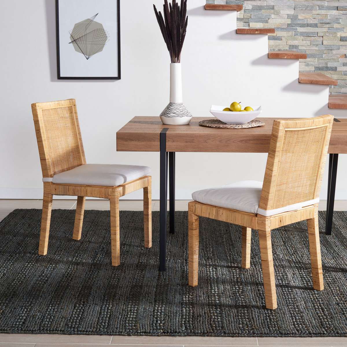 Safavieh Tojo Cane Dining Chair W/ Cushion Set Of 2 - Natural - Image 4