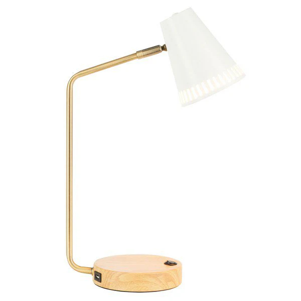 Safavieh Veda, 19 Inch, Gold/White, Steel Table Lamp W/ Usb Port - Gold - Image 2