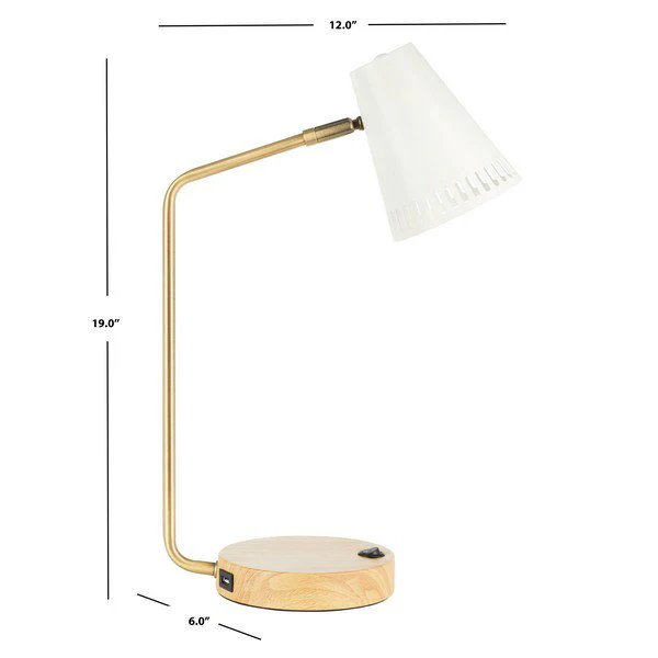 Safavieh Veda, 19 Inch, Gold/White, Steel Table Lamp W/ Usb Port - Gold - Image 3