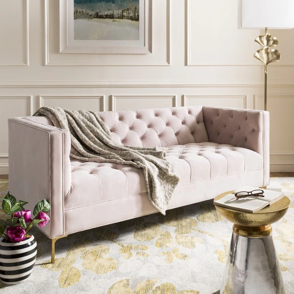 Safavieh Vydia Tufted Velvet Sofa - Blush - Image 5