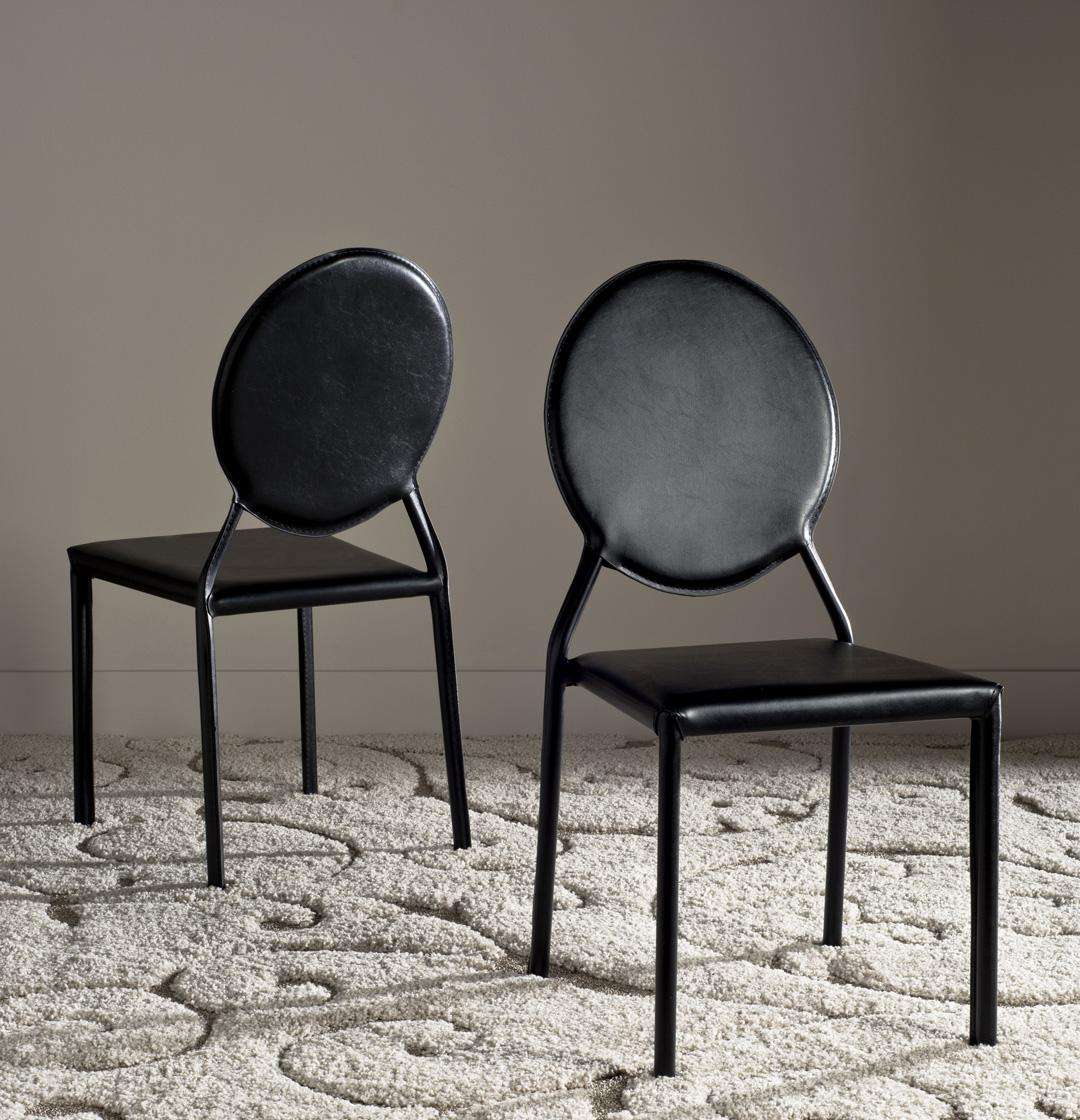 Safavieh Warner 37''H Round Back Leather Side Chair Set Of 2 - Black - Image 2