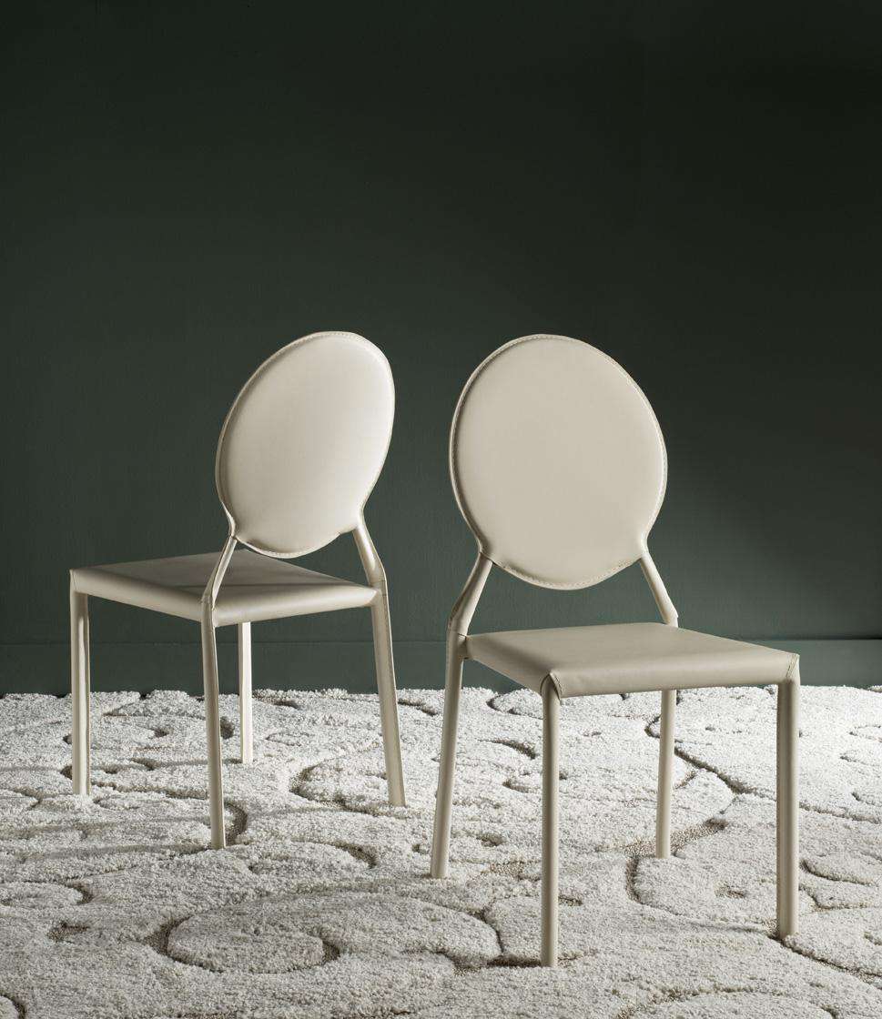 Safavieh Warner 37''H Round Back Leather Side Chair Set Of 2 - Butter Cream - Image 2