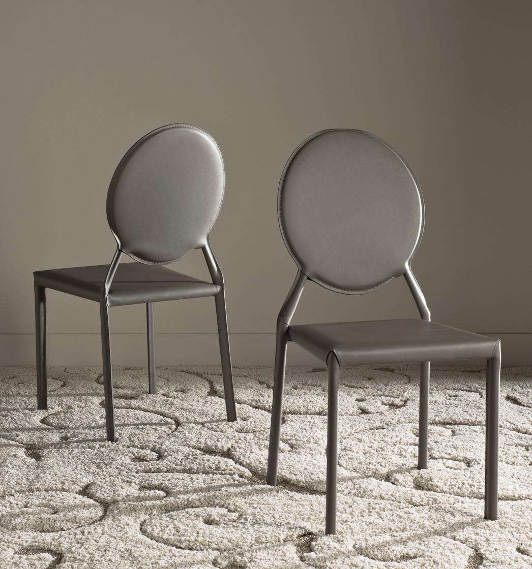 Safavieh Warner 37''H Round Back Leather Side Chair Set Of 2 - Gray - Image 2