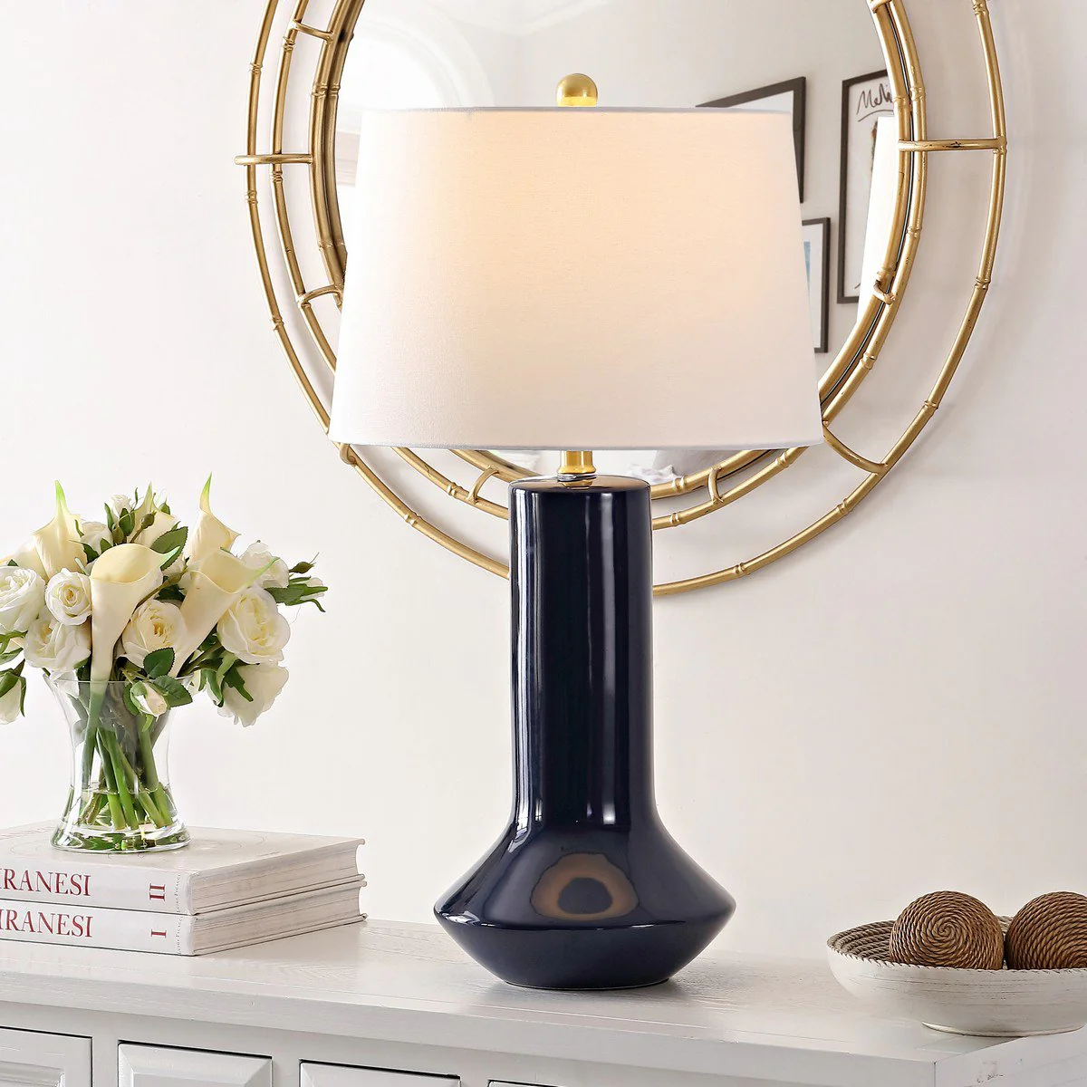 Safavieh Wells Ceramic Table Lamp - Navy Blue - Image 3