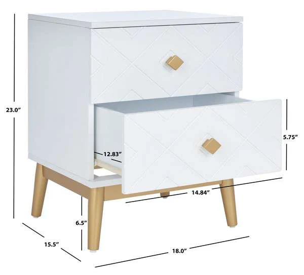 Safavieh Wilfred 2 Drawer Patterned Night Stand - White - Image 3