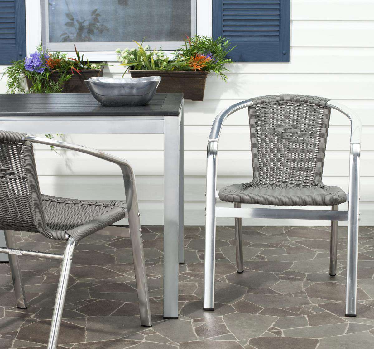 Safavieh Wrangell Indoor-Outdoor Stacking Armchair Set Of 2 - Gray - Image 3