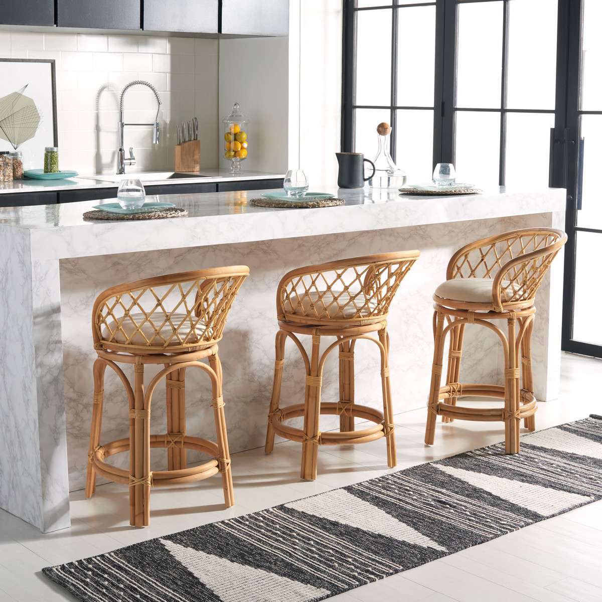 Safavieh Yuta Rattan Counter Stool W/ Cushion - Natural - Image 4