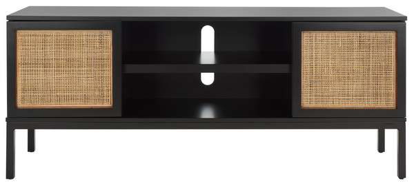 Safavieh Zadie 1 Shelf Rattan Media Stand - Black With Natural Rattan With Black Legs - Image 2