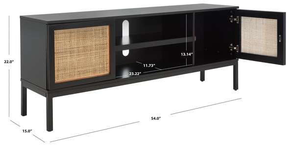 Safavieh Zadie 1 Shelf Rattan Media Stand - Black With Natural Rattan With Black Legs - Image 4