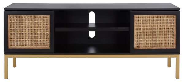 Safavieh Zadie 1 Shelf Rattan Media Stand - Black With Natural Rattan With Gold Legs - Image 2