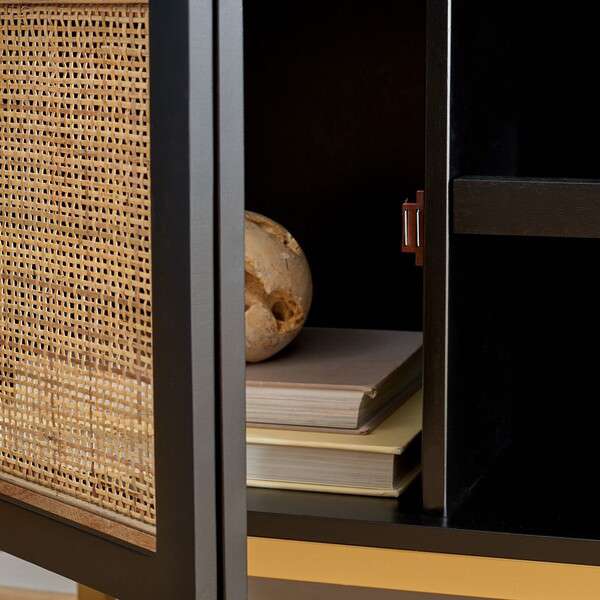 Safavieh Zadie 1 Shelf Rattan Media Stand - Black With Natural Rattan With Gold Legs - Image 3