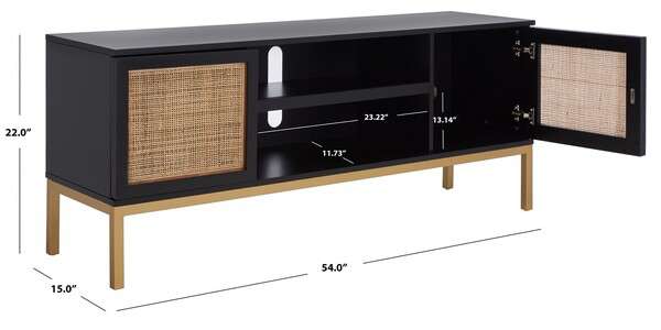Safavieh Zadie 1 Shelf Rattan Media Stand - Black With Natural Rattan With Gold Legs - Image 4