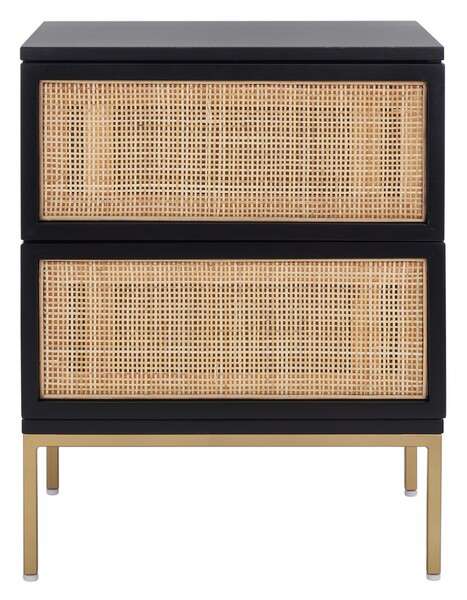 Safavieh Zadie 2 Drawer Rattan Nightstand - Black With Natural Rattan With Gold Legs - Image 2