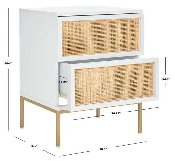 Safavieh Zadie 2 Drawer Rattan Nightstand - White With Natural Rattan - Image 4