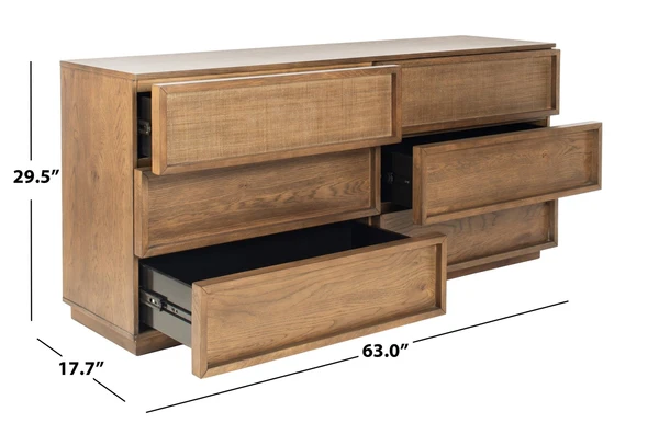 Safavieh Zeus 6 Drawer Wood Dresser - Medium Oak - Image 3