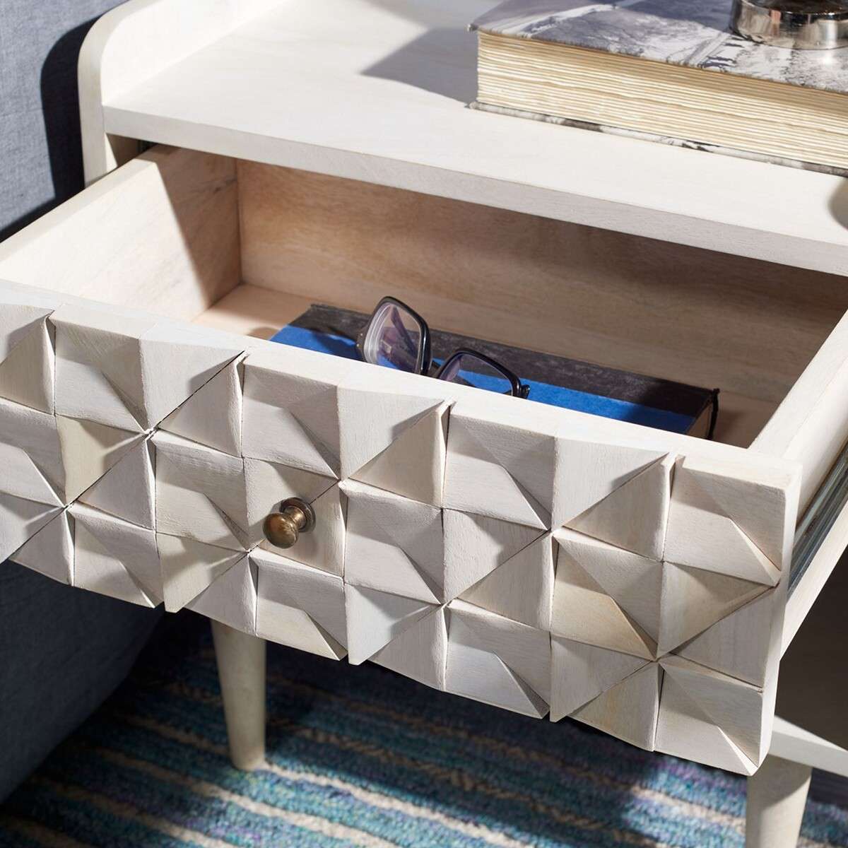 Safavieh Zinnia Nightstand - White Wash With Brass - Image 4