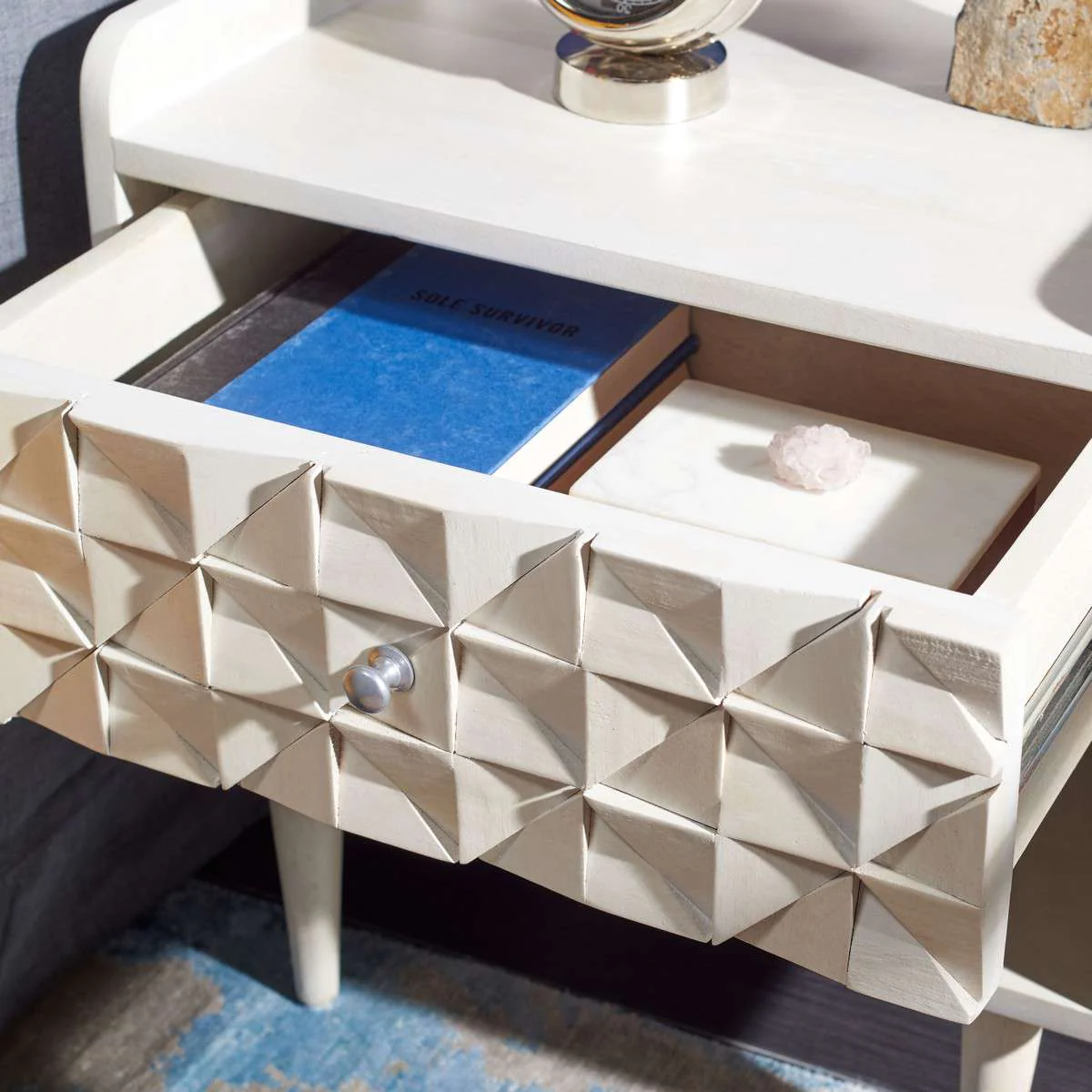 Safavieh Zinnia Nightstand - White Wash With Silver - Image 4