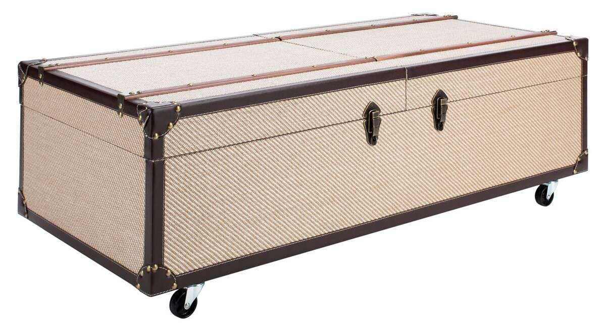 Safavieh Zoe Coffee Table Storage Trunk With Wine Rack - Beige - Image 3