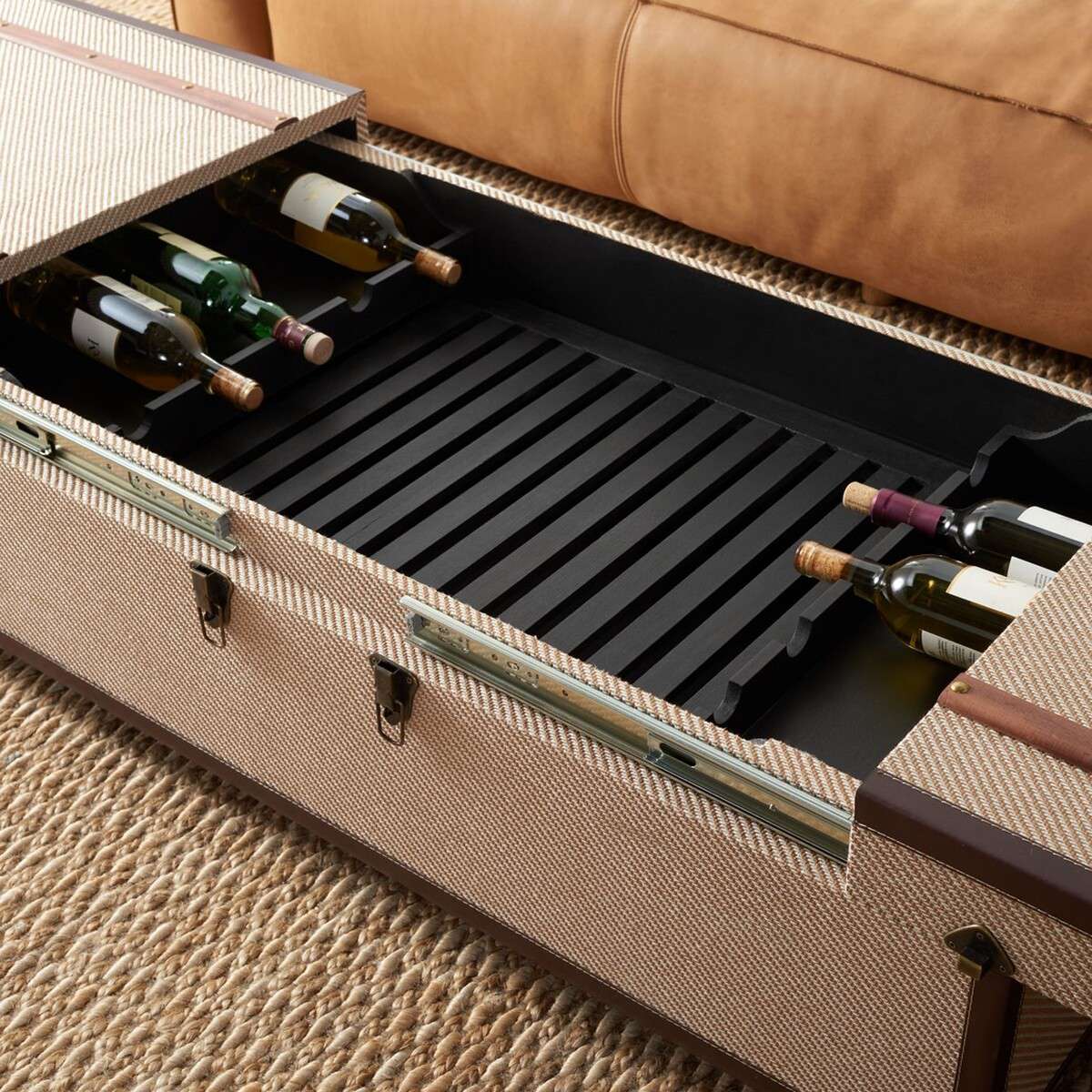 Safavieh Zoe Coffee Table Storage Trunk With Wine Rack - Beige - Image 4