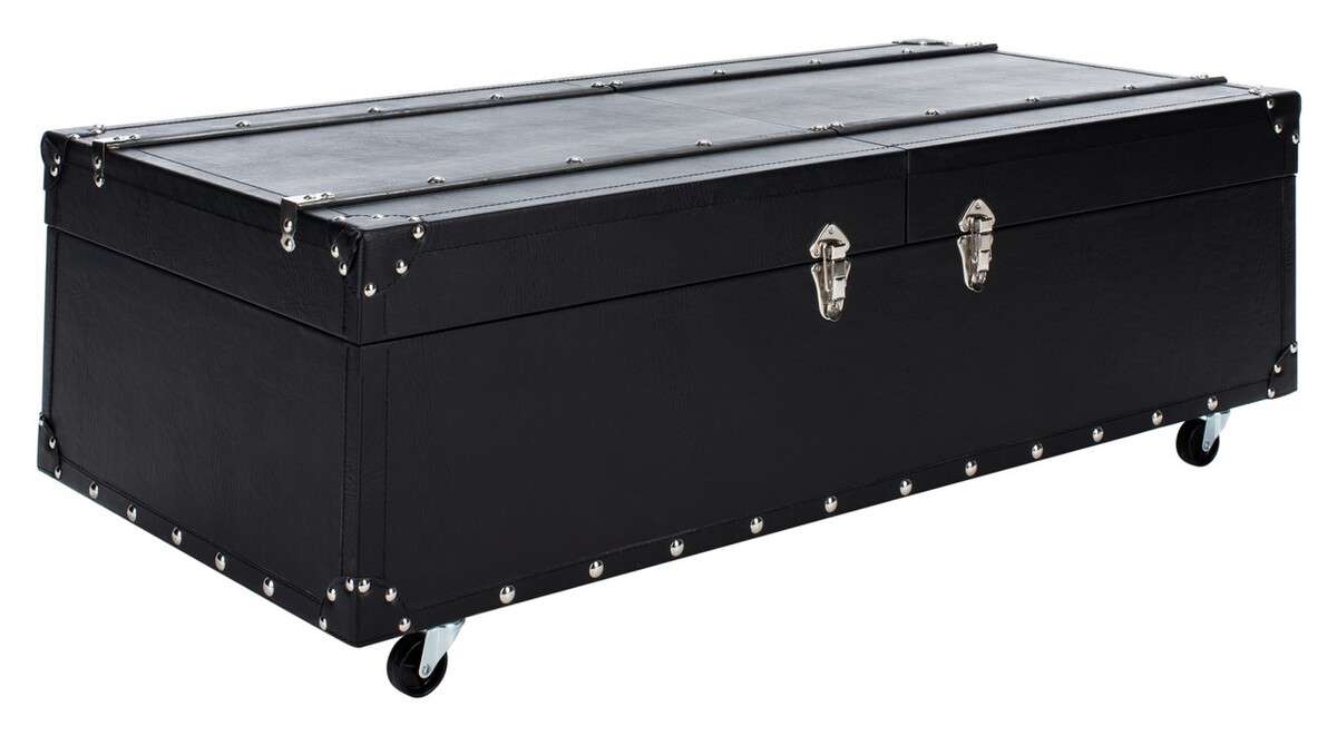 Safavieh Zoe Coffee Table Storage Trunk With Wine Rack - Black - Image 3