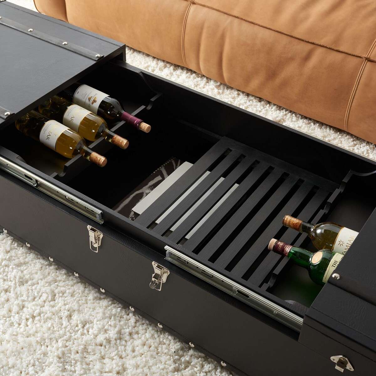 Safavieh Zoe Coffee Table Storage Trunk With Wine Rack - Black - Image 4
