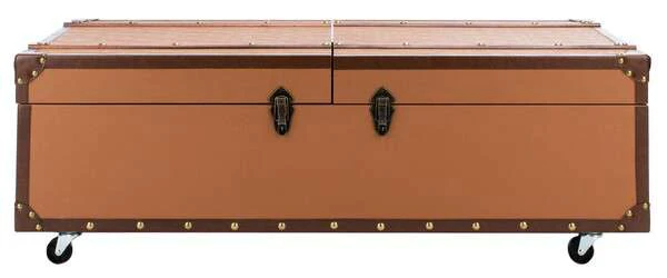 Safavieh Zoe Coffee Table Storage Trunk With Wine Rack - Cognac - Image 2
