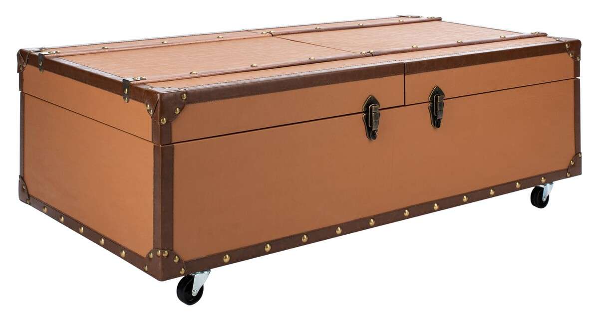 Safavieh Zoe Coffee Table Storage Trunk With Wine Rack - Cognac - Image 3