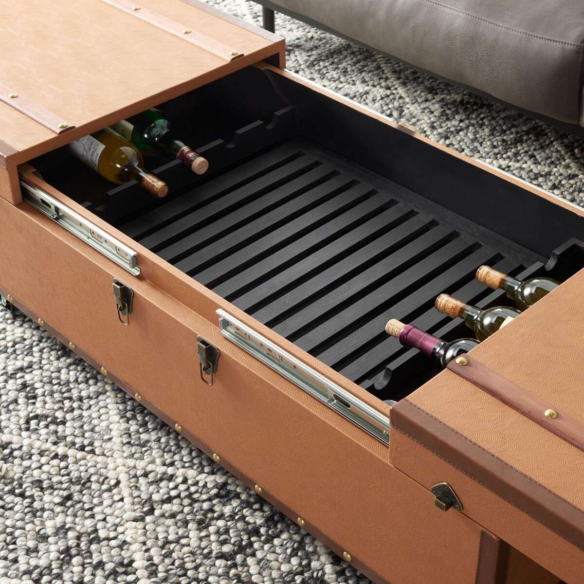 Safavieh Zoe Coffee Table Storage Trunk With Wine Rack - Cognac - Image 4