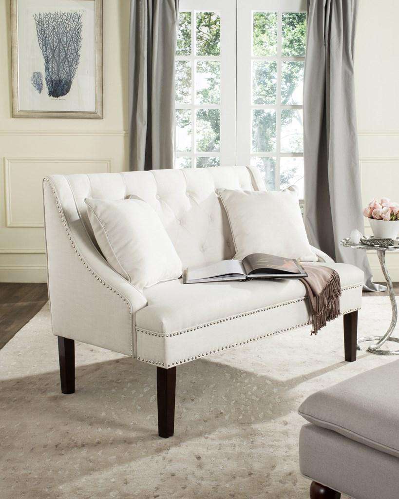 Safavieh Zoey Linen Settee W/ Silver Nailheads - Light Beige - Image 4