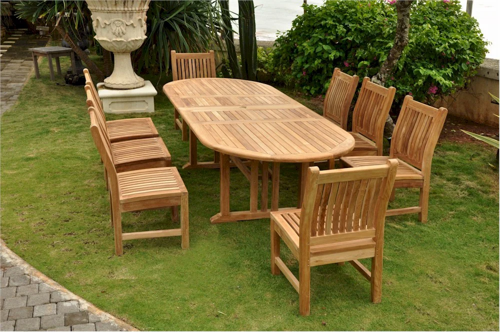 Sahara Dining Side Chair 9-Pieces Oval Dining Set By Anderson Teak - Image 2